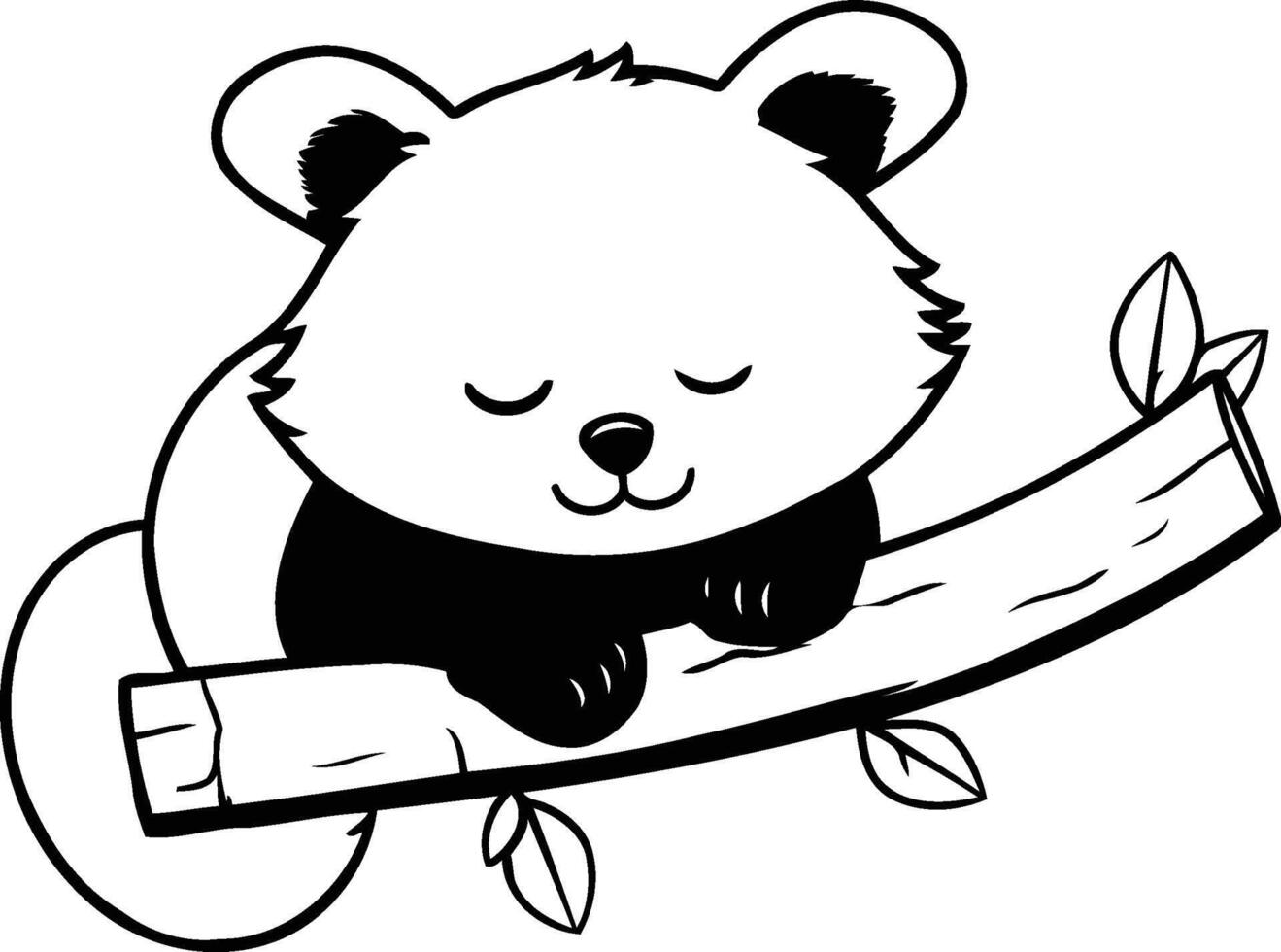 Cute red panda sleeping on a branch. Vector illustration.