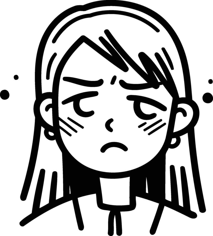 Illustration of a girl with a sad expression on her face. vector