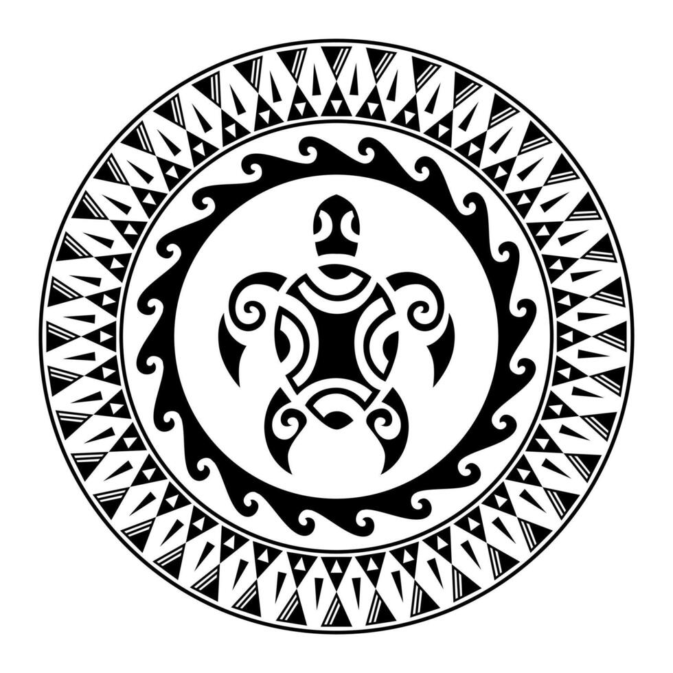 Round tattoo ornament with turtle maori style. African, aztecs or mayan ethnic style. vector