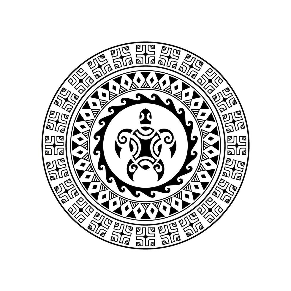 Round tattoo ornament with turtle maori style. African, aztecs or mayan ethnic style. vector