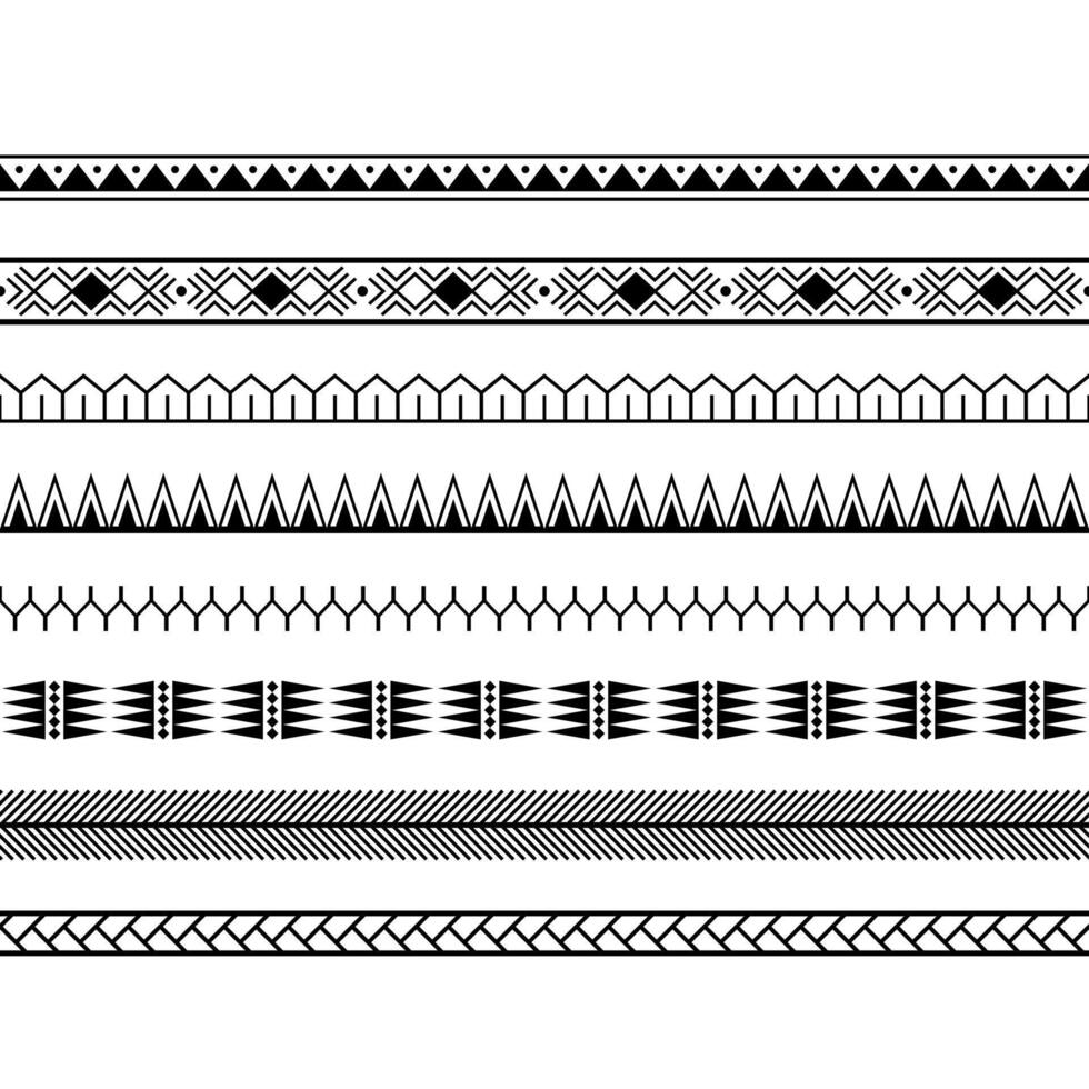 Set of maori polynesian tattoo line bracelets traditional ornaments border. Tribal sleeve seamless pattern vector. vector