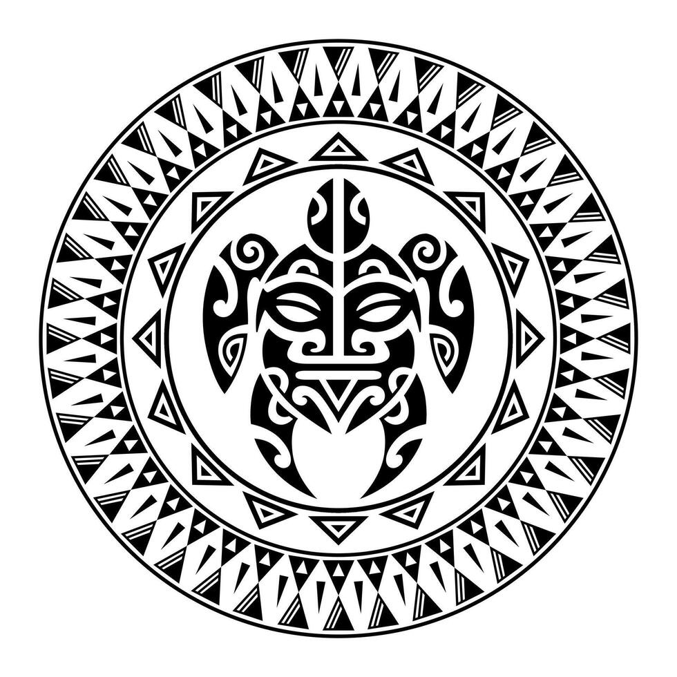 Round tattoo ornament with turtle maori style. African, aztecs or mayan ethnic style. vector