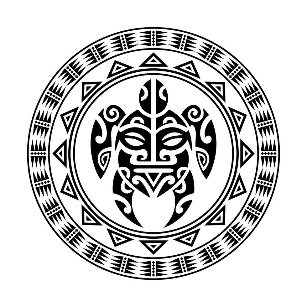 Round tattoo ornament with turtle maori style. African, aztecs or mayan ethnic style. vector