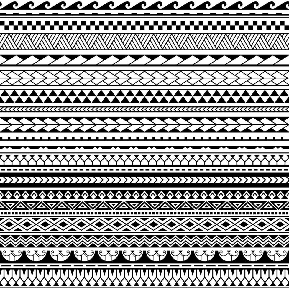 Set of maori polynesian tattoo line bracelets traditional ornaments border. Tribal sleeve seamless pattern vector. vector