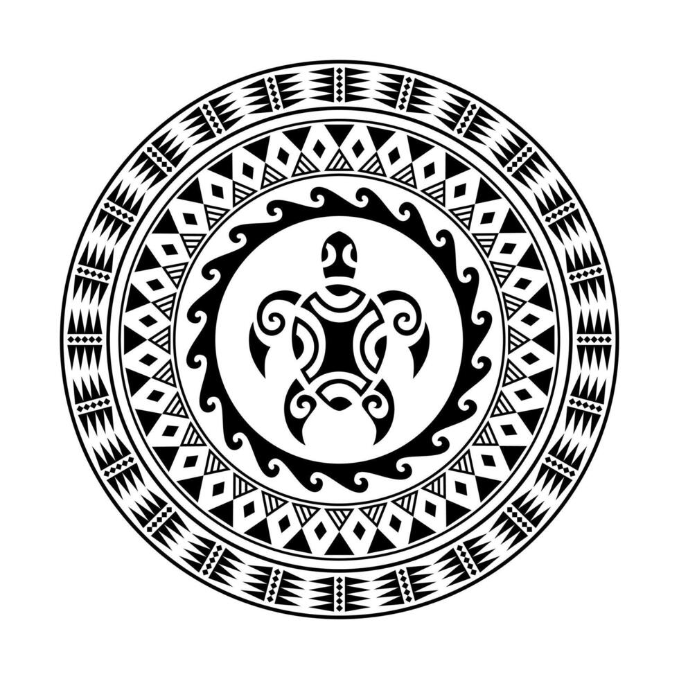 Round tattoo ornament with turtle maori style. African, aztecs or mayan ethnic style. vector