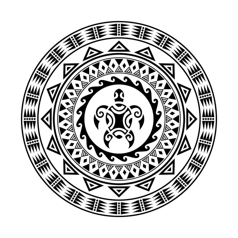 Round tattoo ornament with turtle maori style. African, aztecs or mayan ethnic style. vector