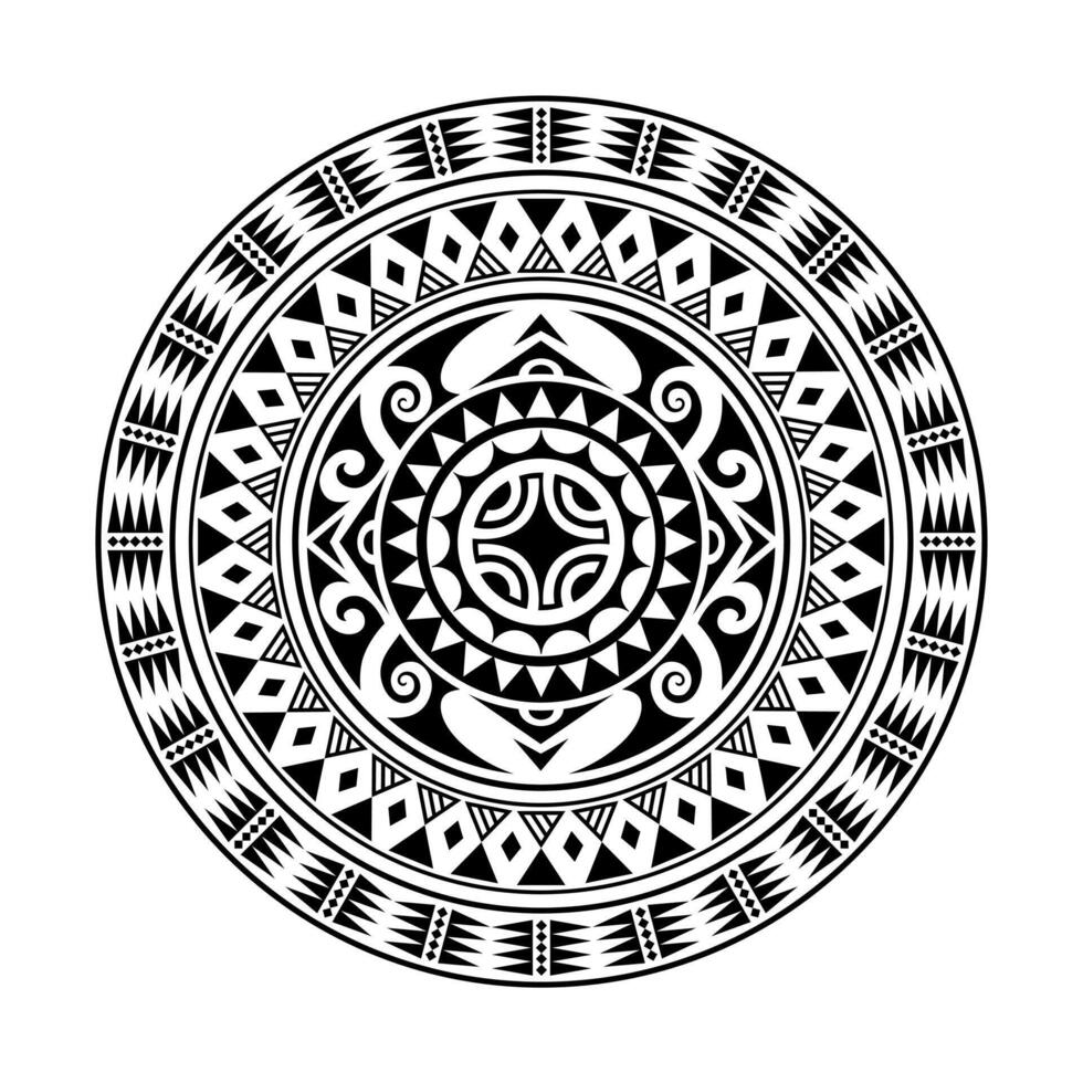 Round tattoo ornament with swastika maori style. African, aztecs or mayan ethnic style. vector