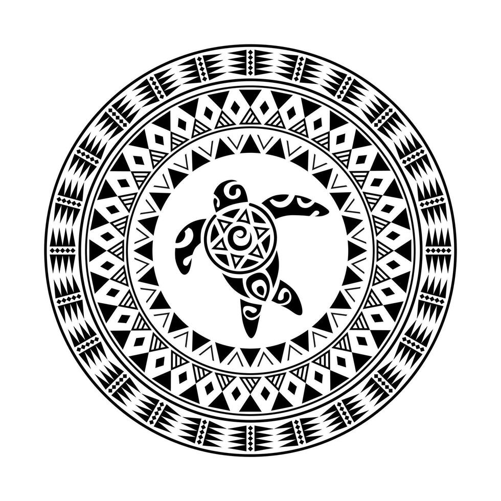 Round tattoo ornament with turtle maori style. African, aztecs or mayan ethnic style. vector