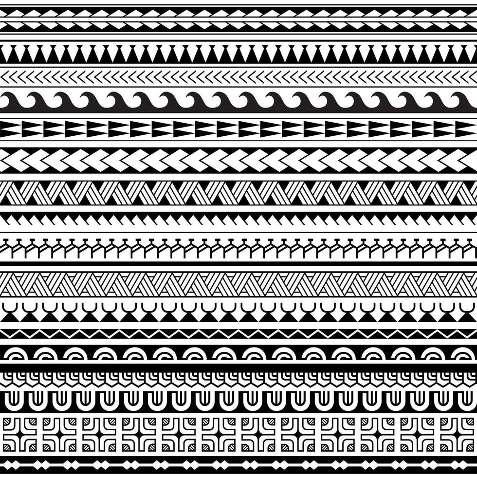 Set of maori polynesian tattoo line bracelets traditional ornaments border. Tribal sleeve seamless pattern vector. vector