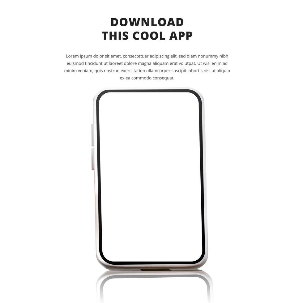 page banner advertising for downloading app for mobile phone smartphone Download buttons template 3D cartoon perspective phone with reflective shadow vector