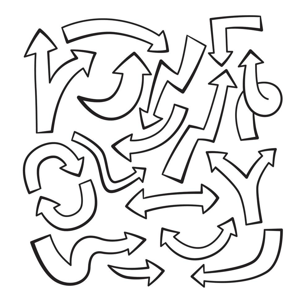 dibujado a mano garabatear flecha dirección firmar dibujos animados elemento contorno línea conjunto detallado forma vector