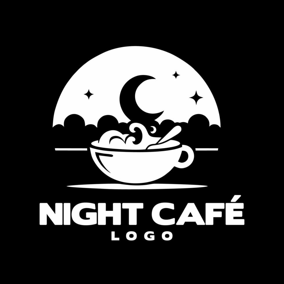 Cafe or restaurant food logo at night, black vector food logo