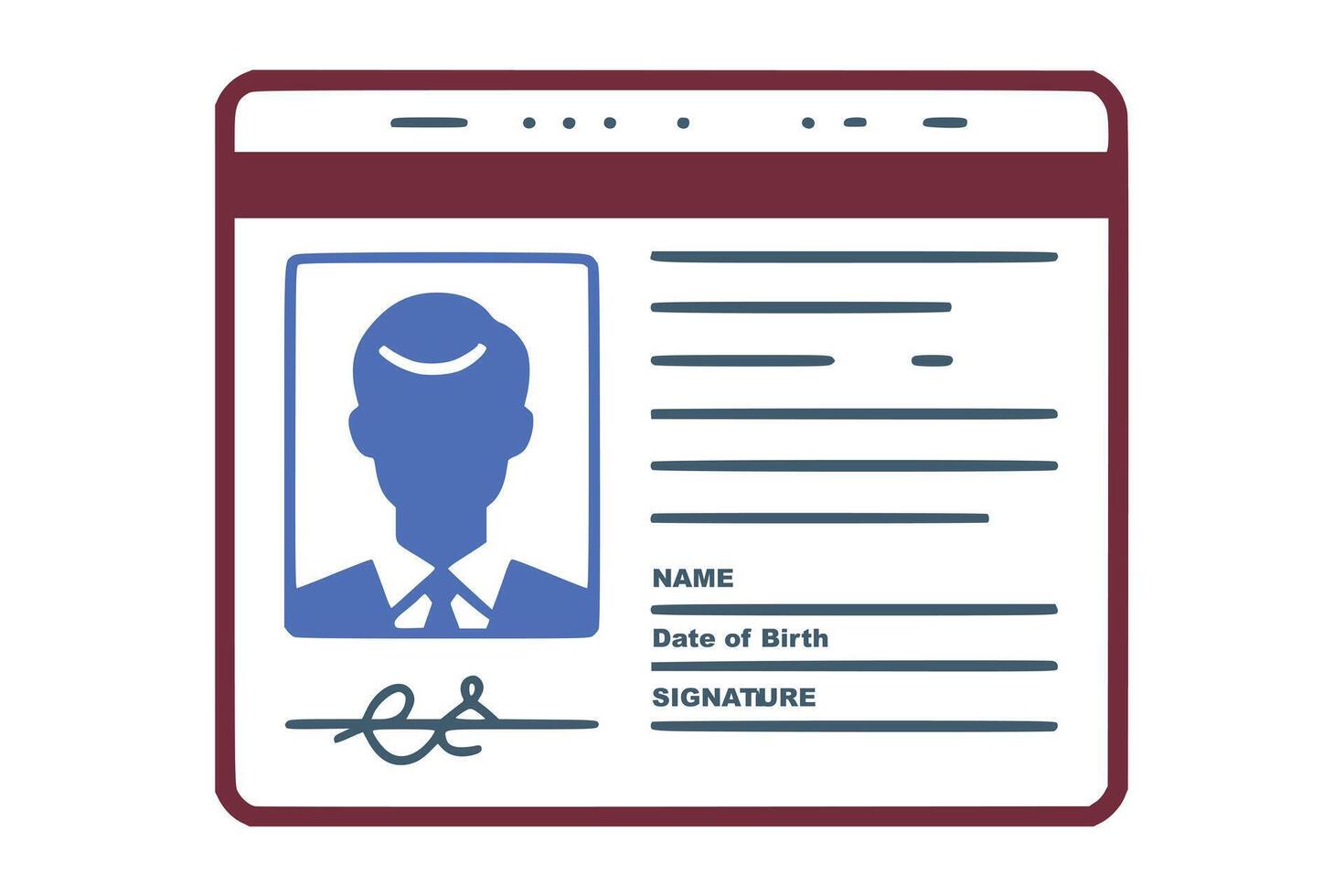 Identification card with Profile icon. National Id card document with photo. Approve identity verification card, Verification badge User or profile card, personal identity verify. vector