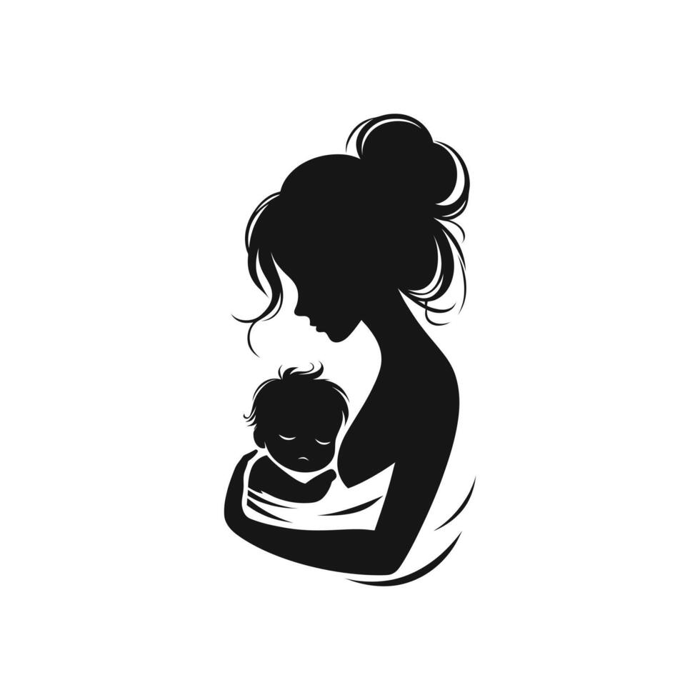 Nurturing Bond Silhouette of Mom and Sleepy Baby in Vector