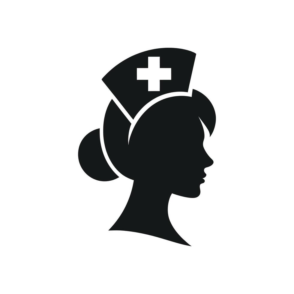 a black and white logo of a woman with a stethoscope on it vector