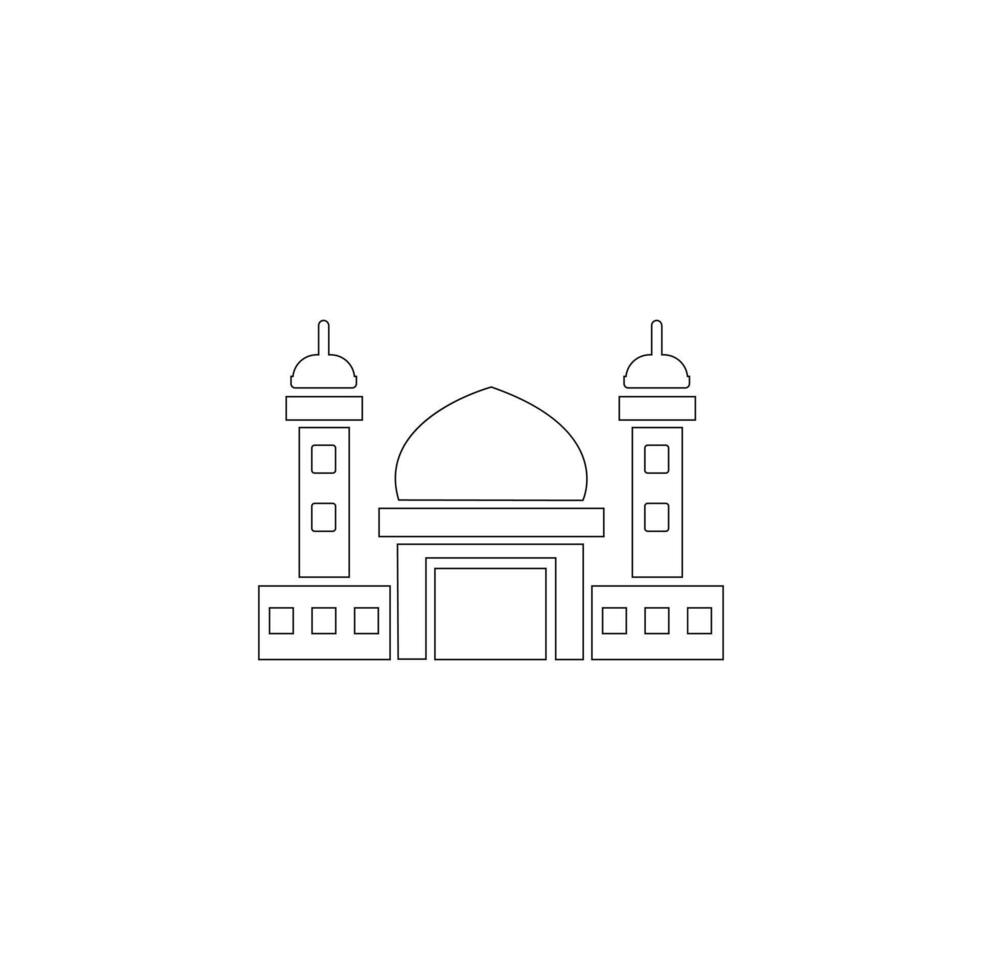 ul Fitri or Eid Mubarak doodle outline. Happy Eid al fitr mubarak wishes card concept with mosque and lantern in outline mono line art illustration. vector