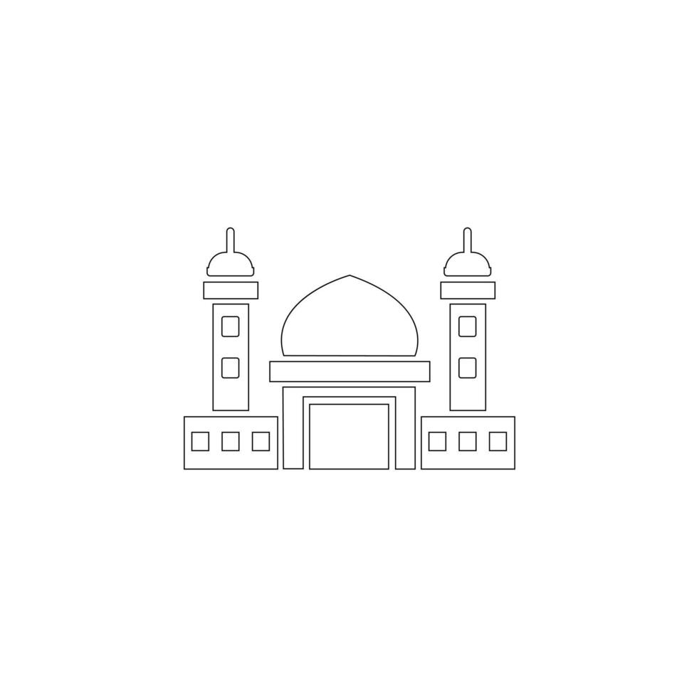 ul Fitri or Eid Mubarak doodle outline. Happy Eid al fitr mubarak wishes card concept with mosque and lantern in outline mono line art illustration. vector