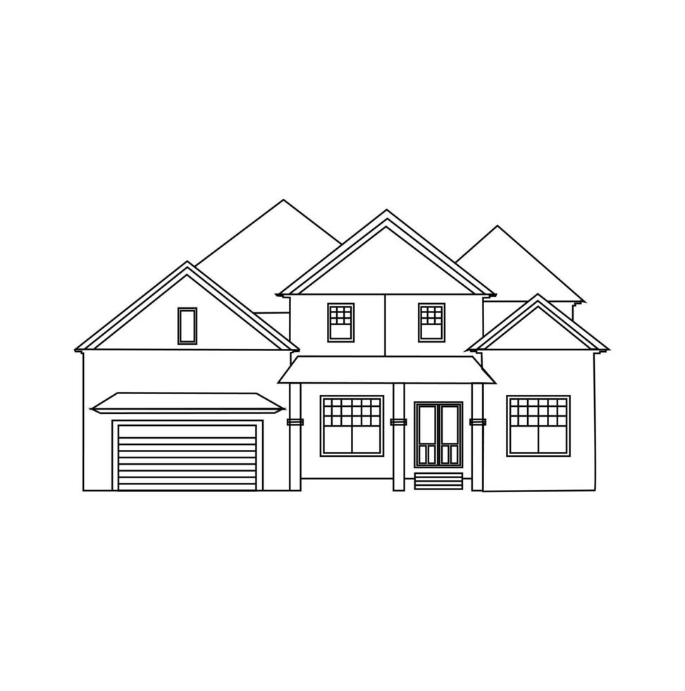 Continuous thin line home vector illustration, minimalist house icon. Continuous line interior with armchair, plant, floor lamp and carpet.