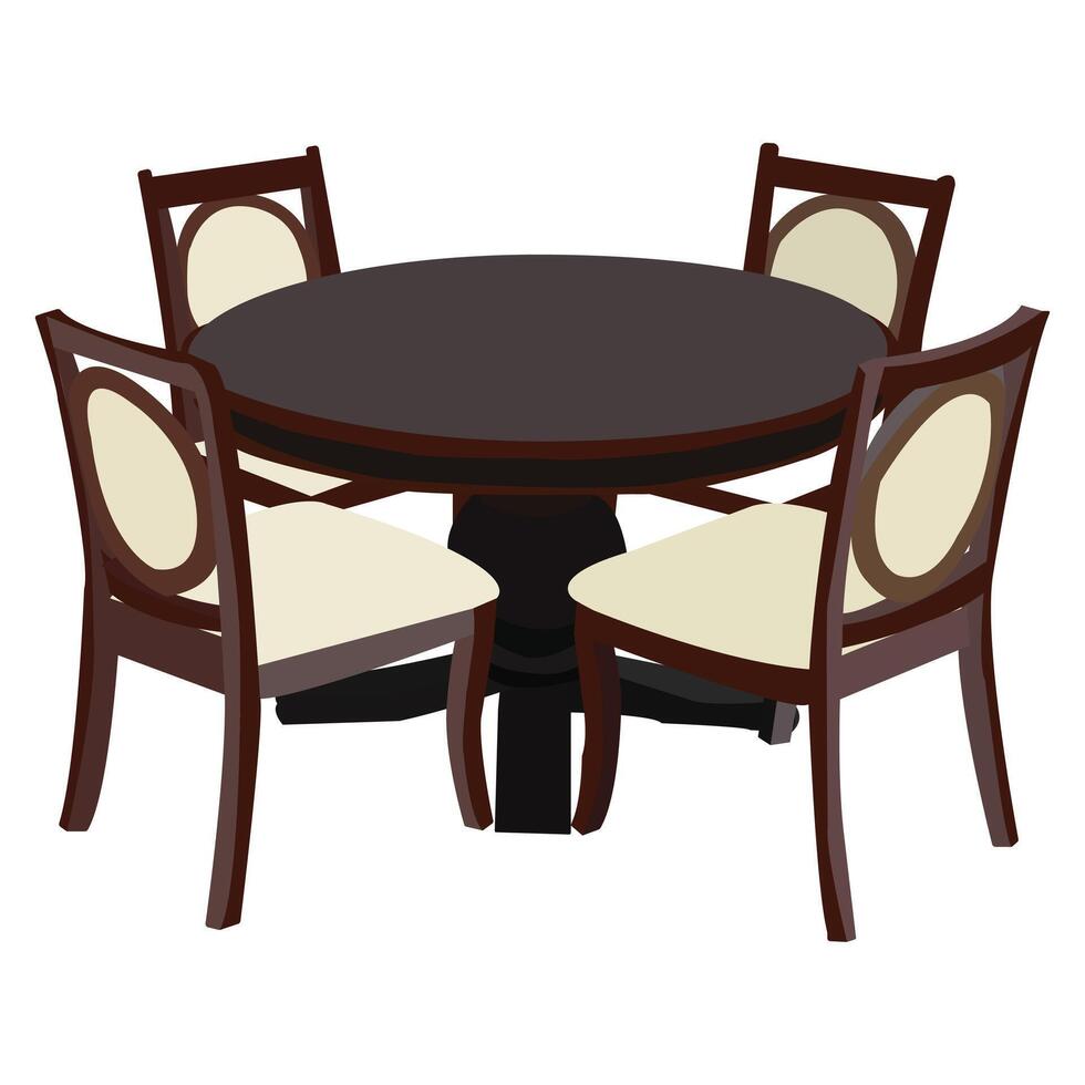 vector mesa con cuatro piernas ligero cafe.marron mesa y Tres sillas. vector ilustración.