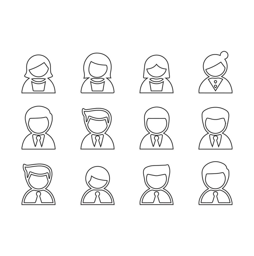 Minimal Teamwork in business management icon set.Man and woman icons set. male and female sign and symbol. Girls and boys. vector