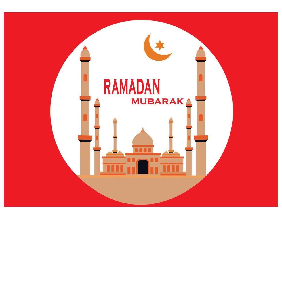 Eid Mubarak or Eid Al Fitr Template Design.Vector Illustration.Cute toy mosque and crescent moon displayed on round mirror with onion dome in the background. vector