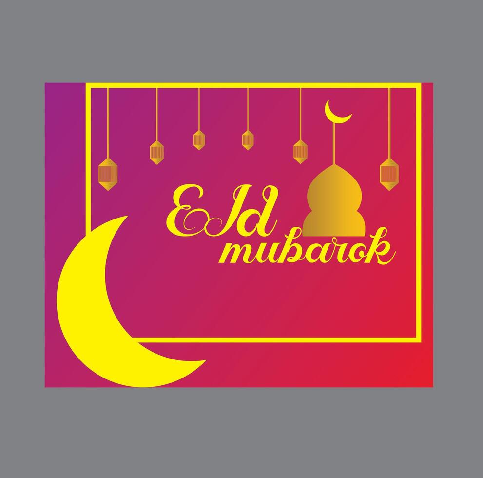 Eid Mubarak or Eid Al Fitr Template Design.Vector Illustration.Cute toy mosque and crescent moon displayed on round mirror with onion dome in the background. vector