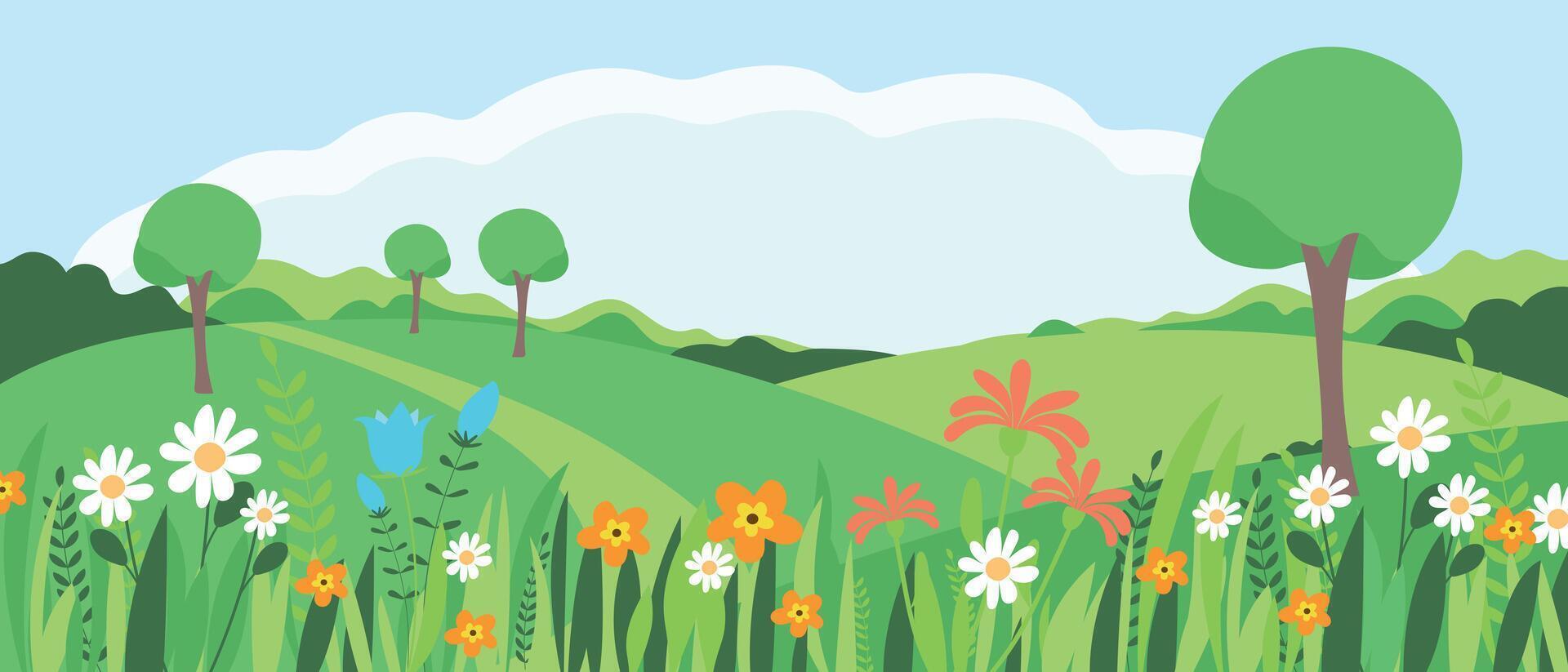 Summer landscape. Summer, field and flowers. vector