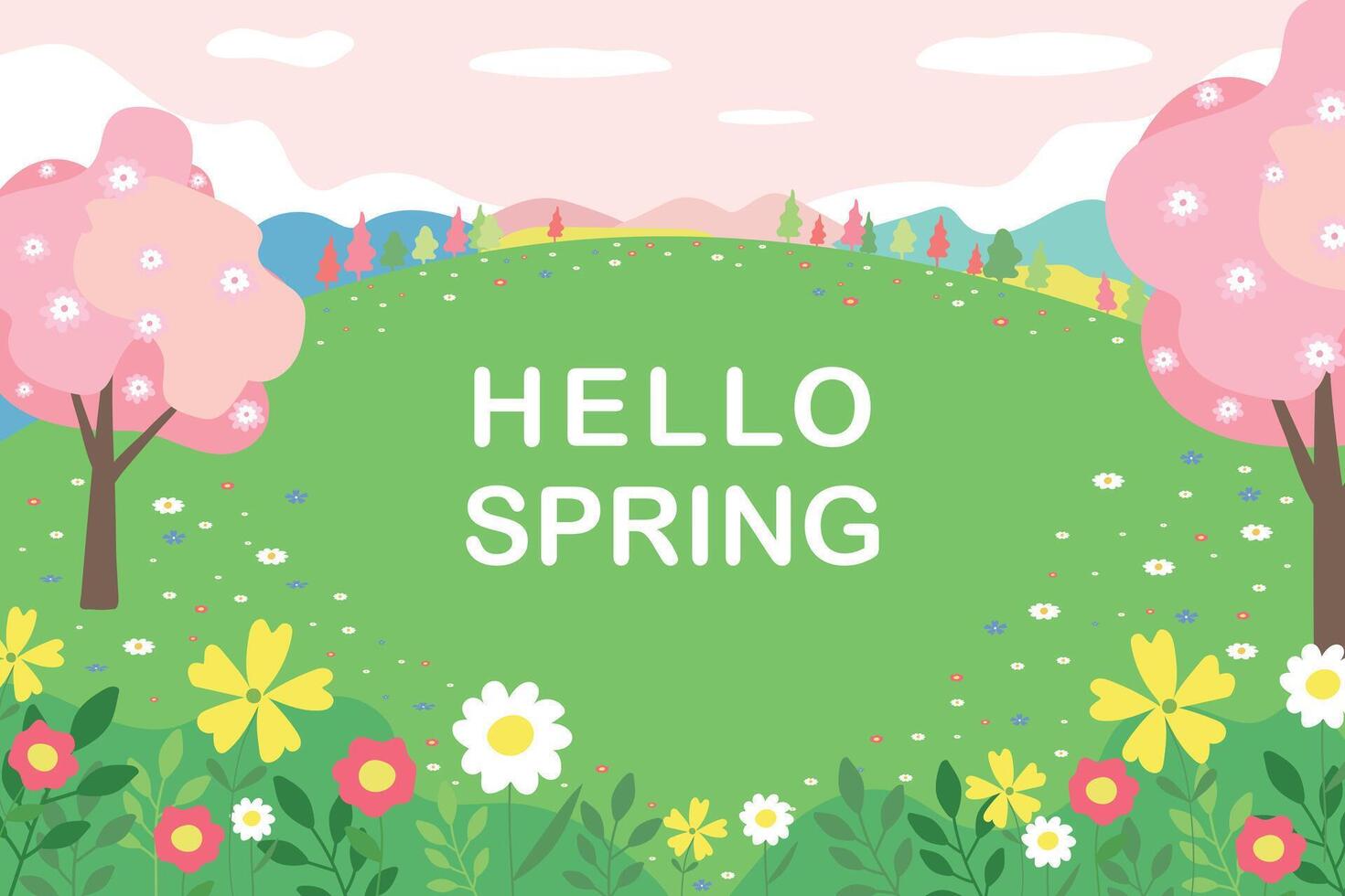 primavera paisaje. vector brillante primavera antecedentes. Hola primavera.