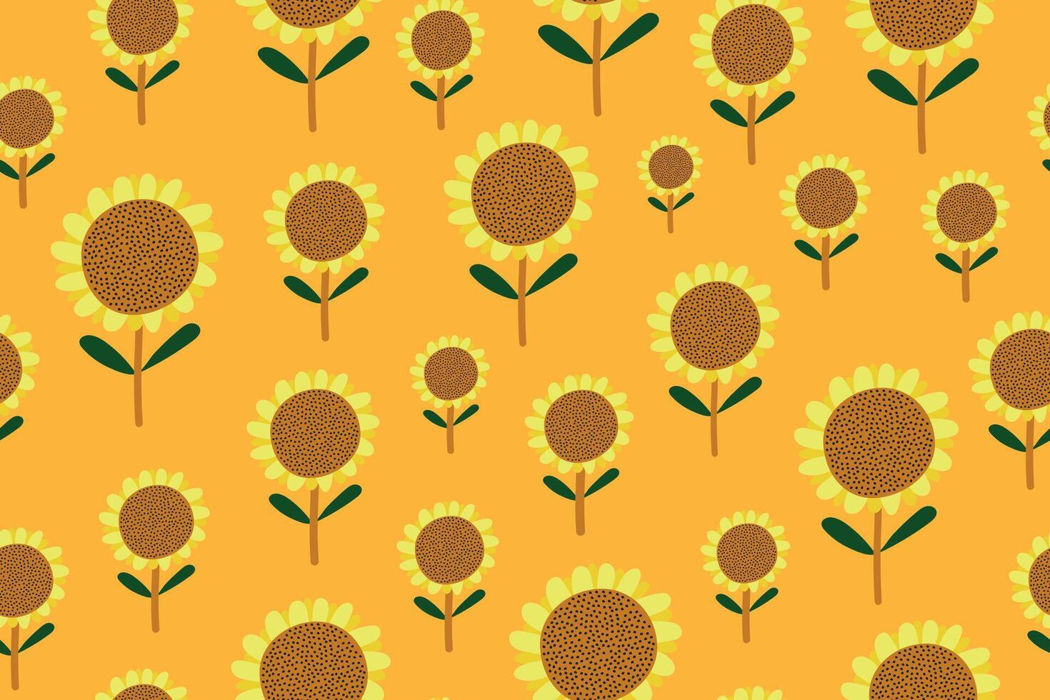 Cute floral print. Seamless pattern with hand-drawn sunflowers on a yellow background. vector