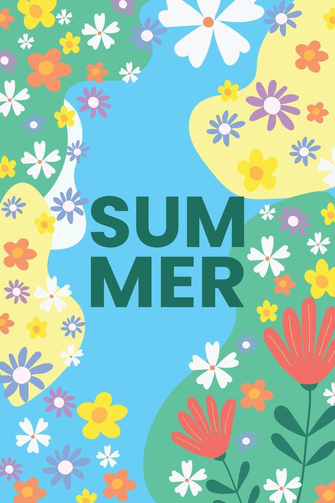 Summer creative card with flowers. A bright summer greeting. vector