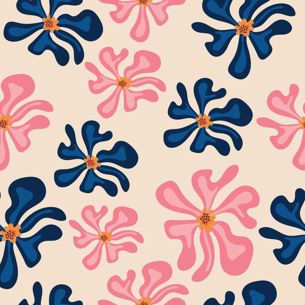 Creative flowers. Seamless pattern with flowers in pink and blue colors. vector