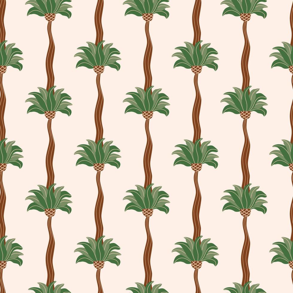 Tropical palm tree seamless pattern hand drawn as vertical stripes. Vector summer tropical wallpaper, repeat background, jungle textile design, fabric, cute organic plant print, botanical card.
