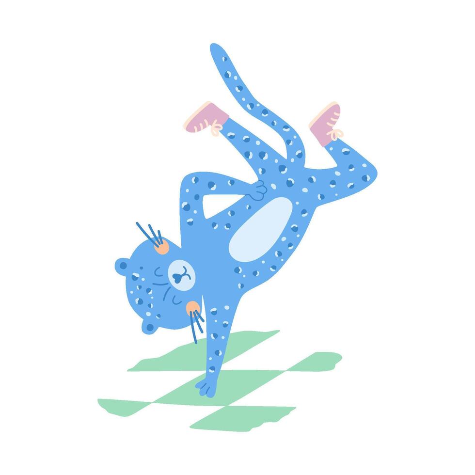 Breakdancing sport. Cute animal is street dancer in movement pose. Vector breakdancer character isolated on white. Concept for urban sport. Summer Olympic game in Paris 2024, activity illustration.
