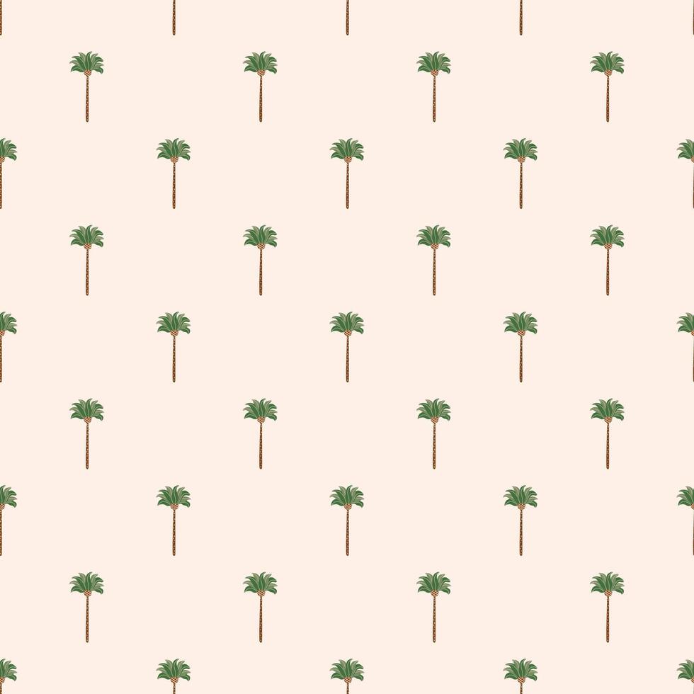 Small tropical palm trees seamless pattern. Vector summer beach textile design, wallpaper, background, print, fabric, paper. Cute hand drawn tropical plants illustration for pajamas, male cloth.