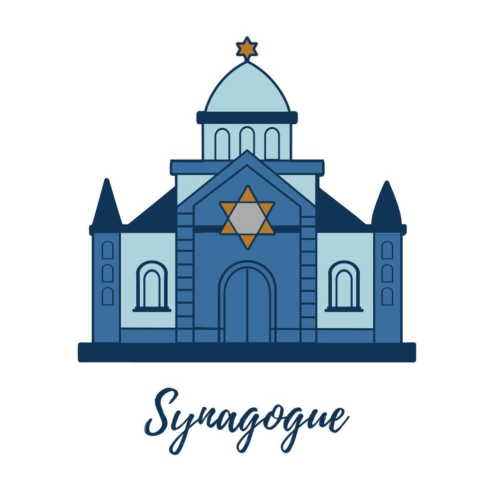 Churches illustrations. Synagogue. Vector silhouettes line color illustrations on a white background.