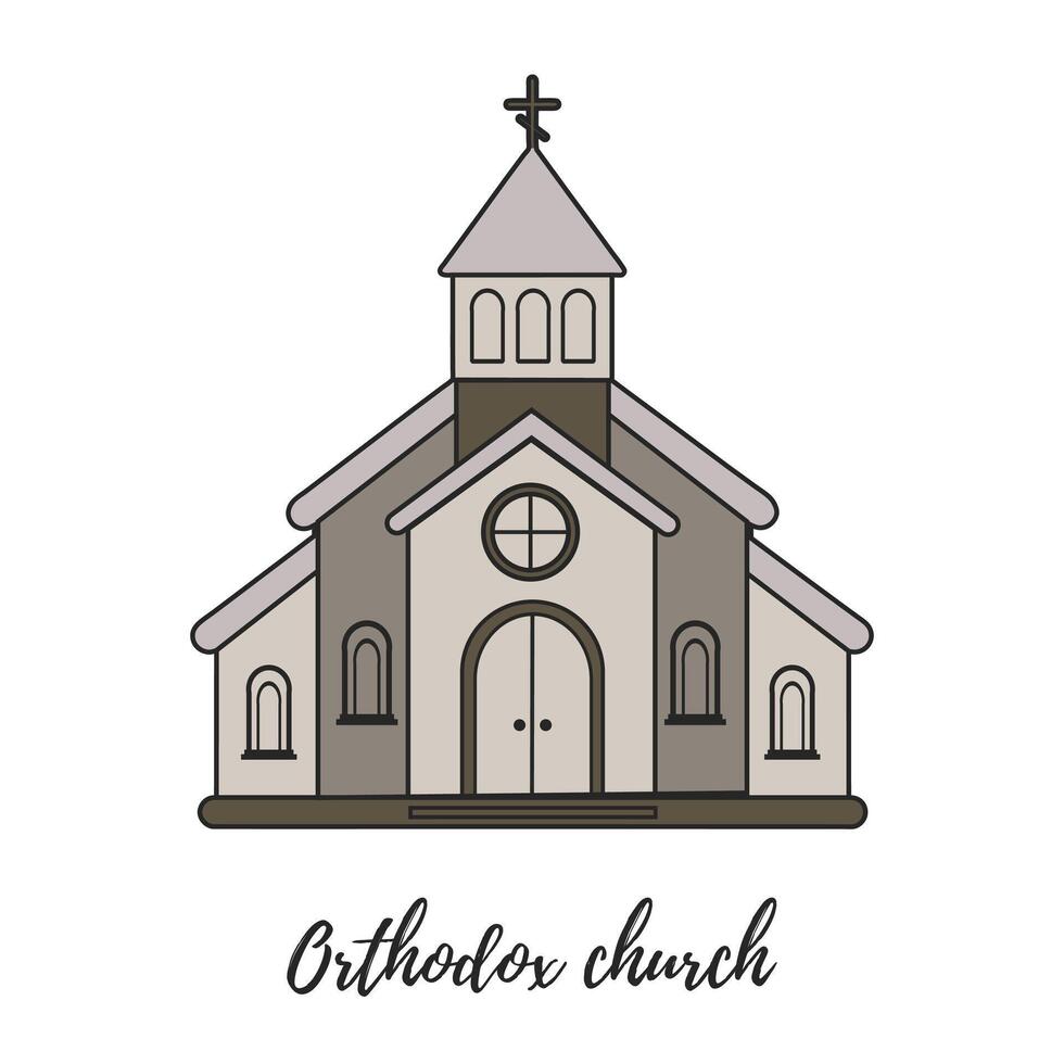 Orthodox church on a white background. Vector illustration. Simple lines, great for any designs, for web.