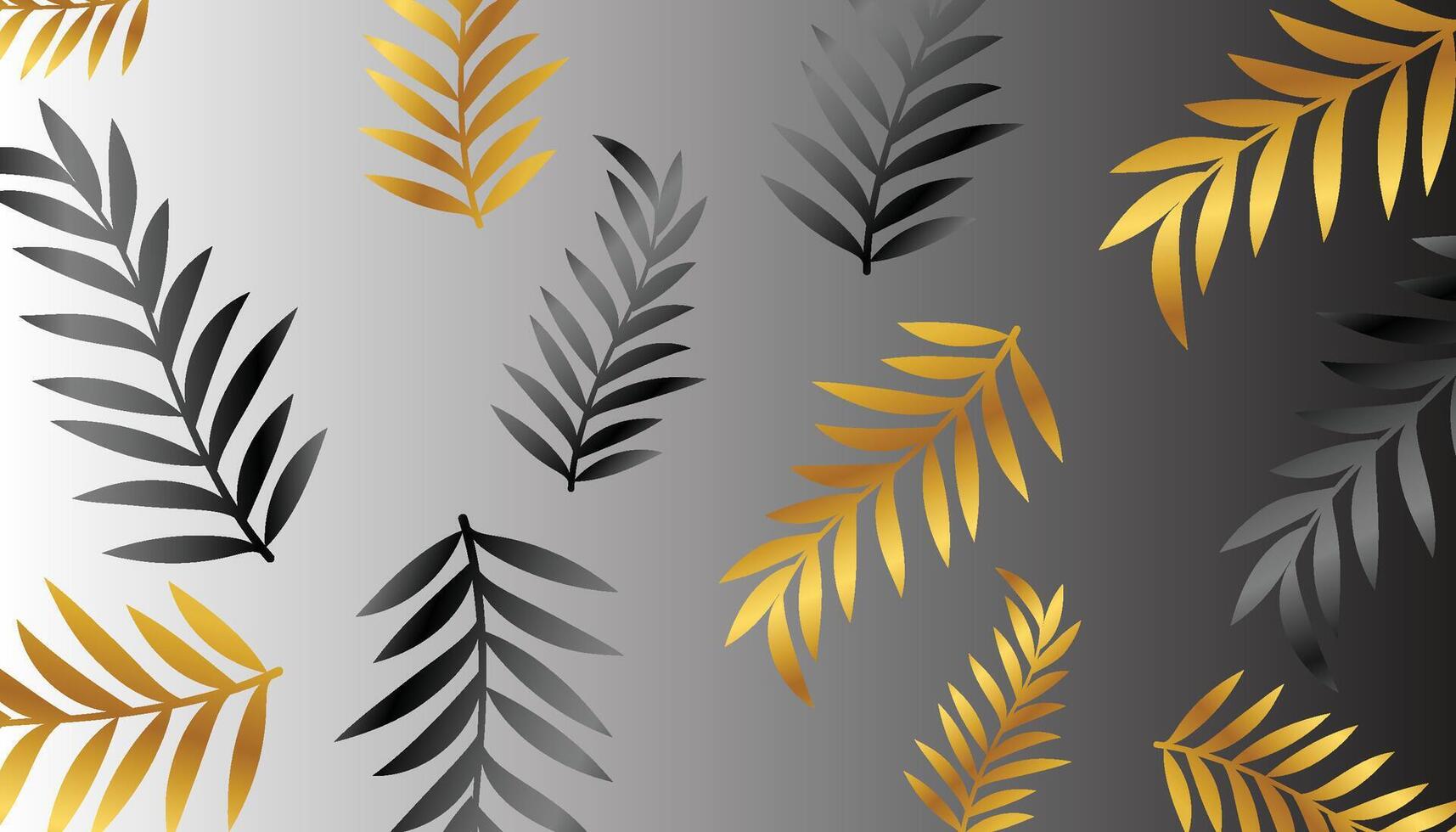 Black and golden tropical leaves on dark background. Luxury exotic botanical design. Wall art design. Vector illustration.