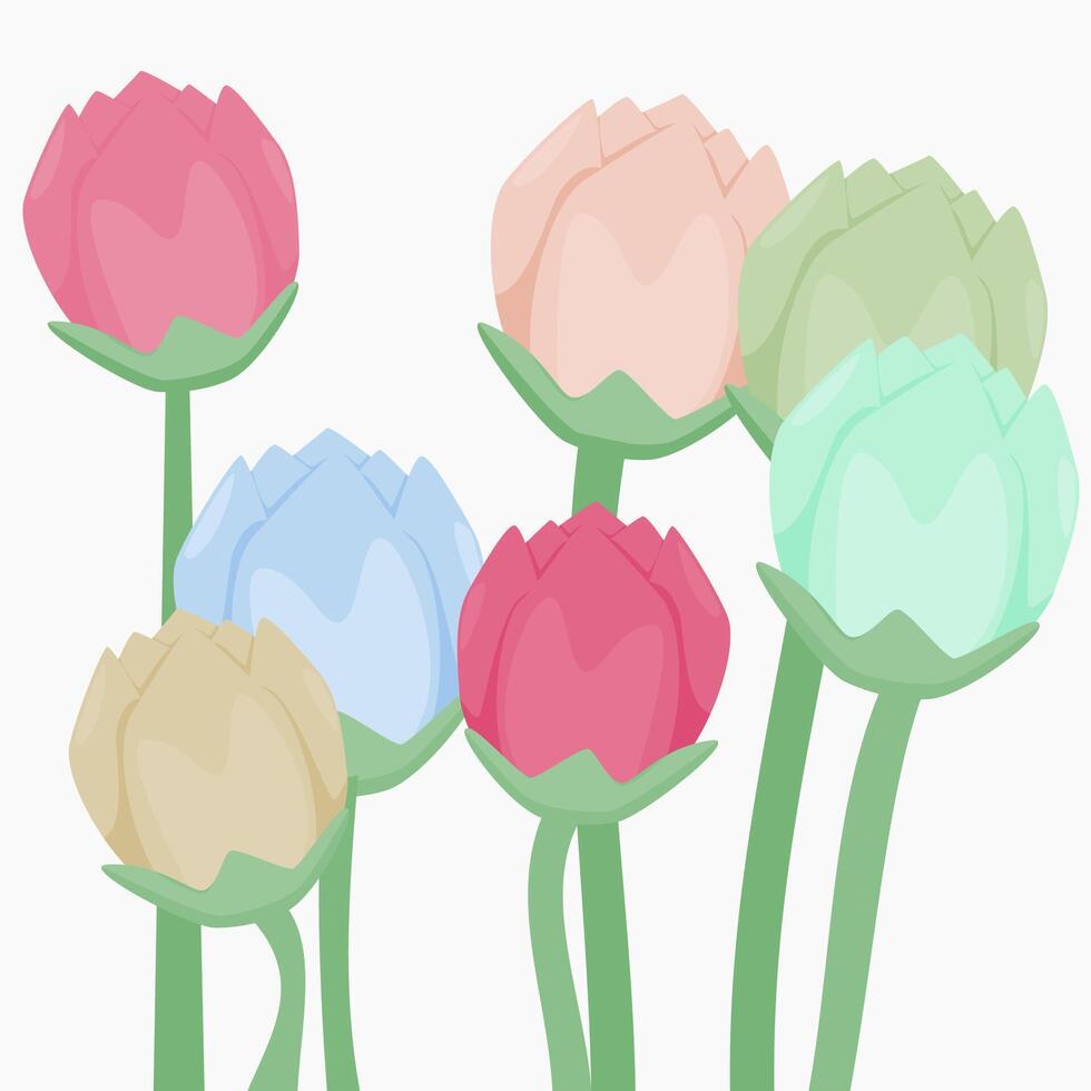 a bunch of tulip flowers with different soft colors vector