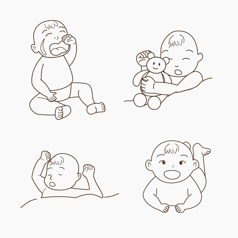 set of baby cartoon sketch outline only can for kids coloring page vector