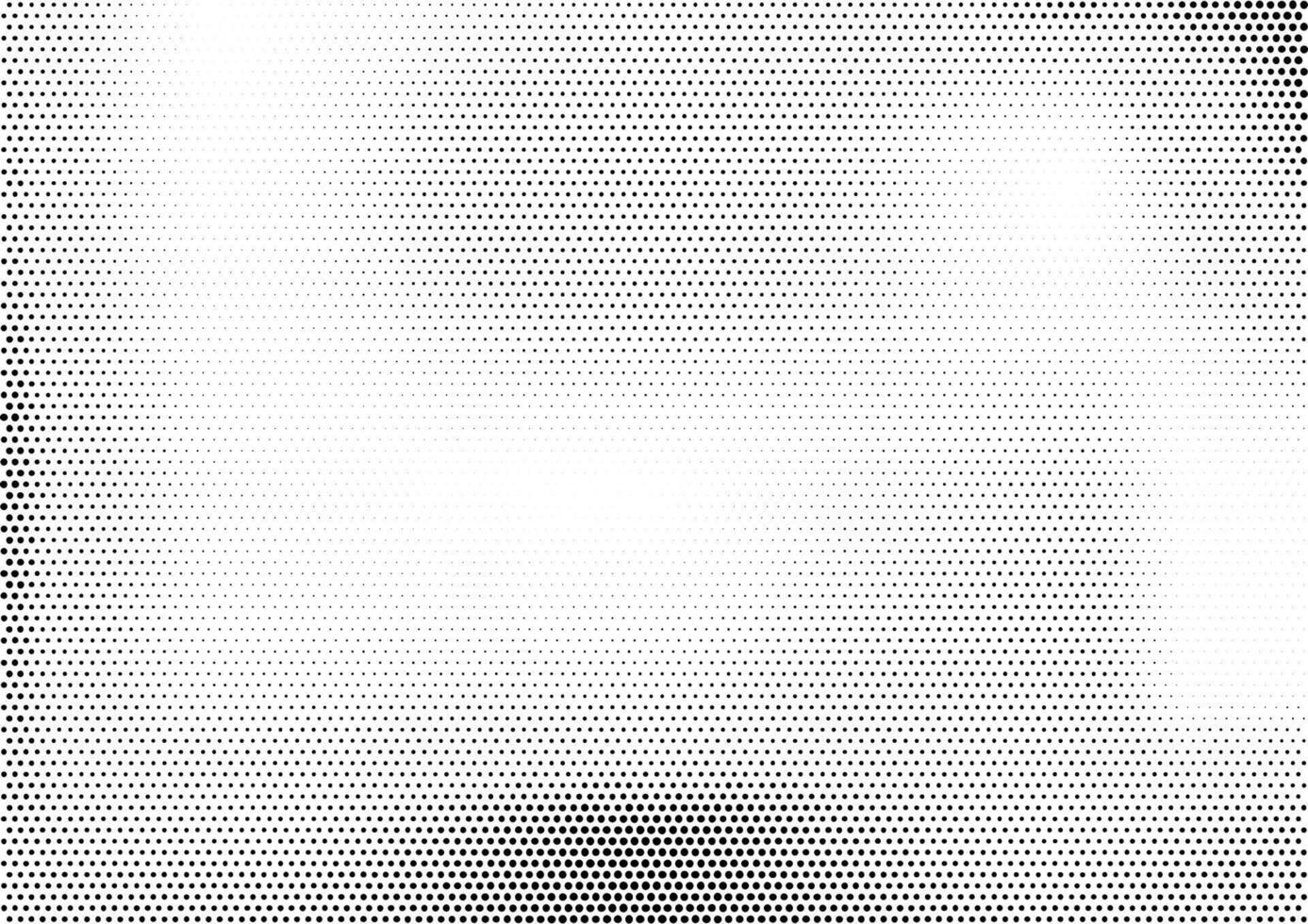 Modern horizontal halftone monochrome background with unevenly distributed dots of different size. Simple grunge gradient dotted texture. Abstract vector illustration in black and white colors.