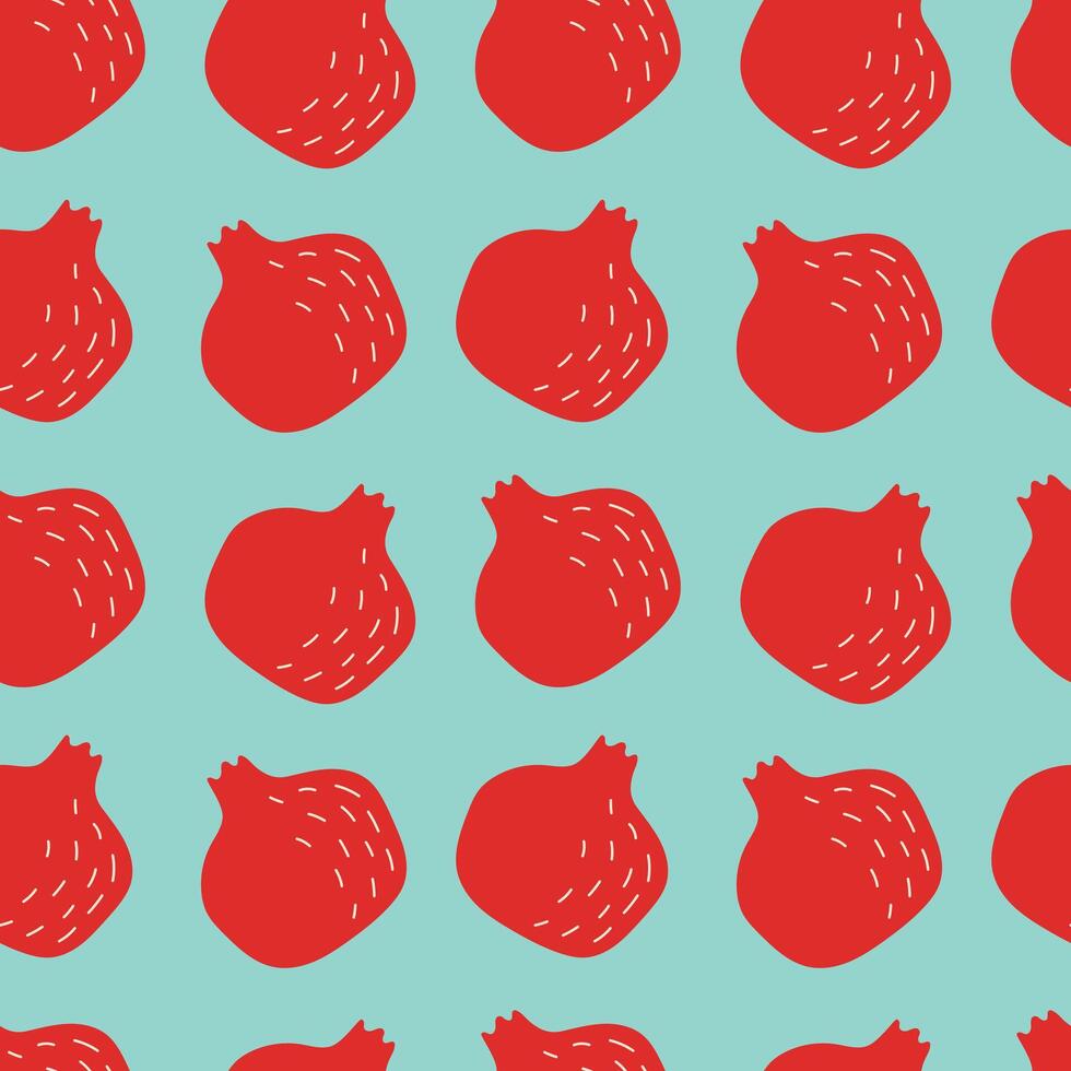 Pomegranate seamless pattern. Red garnet on a turquoise background. For case, cover, wrapping paper vector