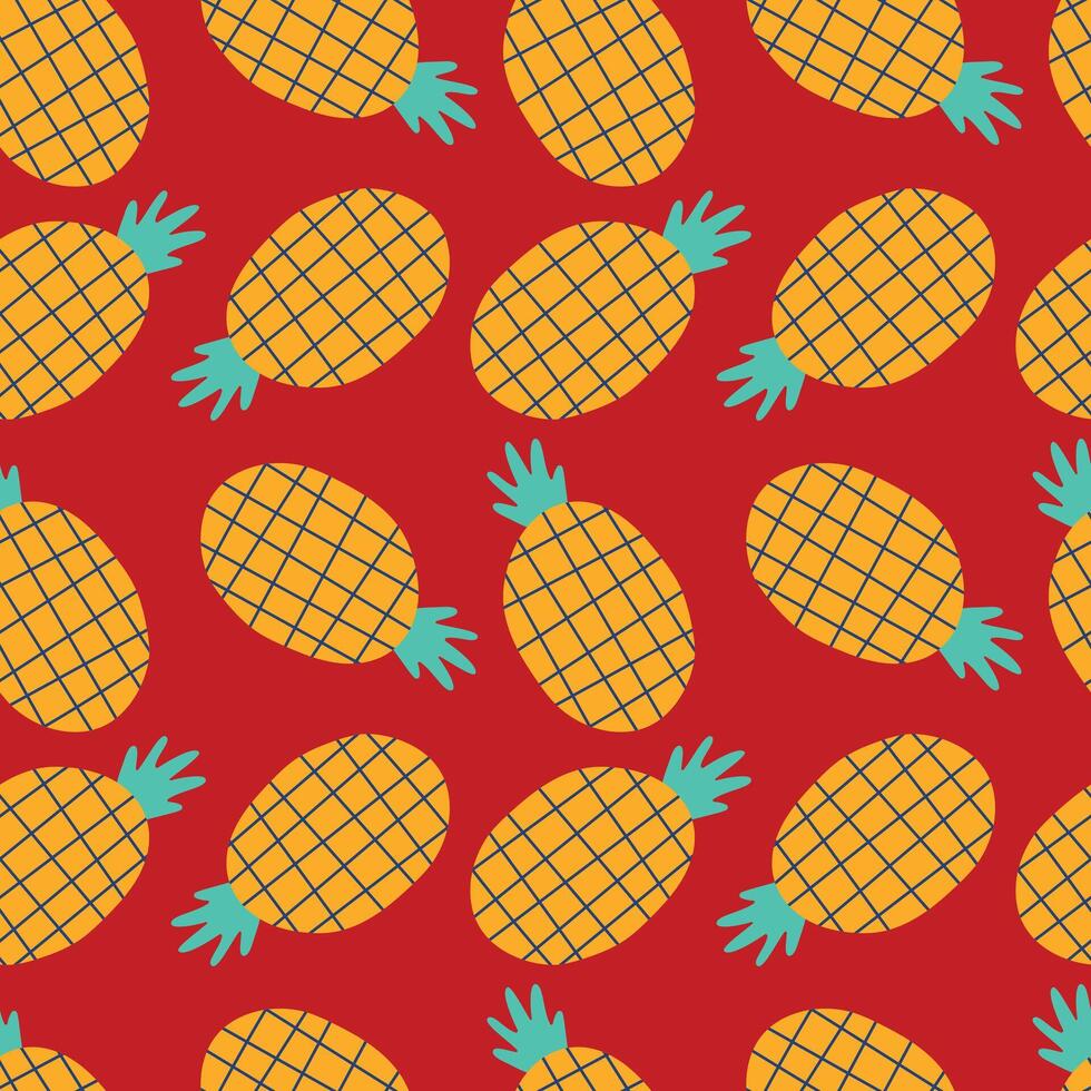 piña sin costura modelo. amarillo frutas en un rojo antecedentes. para embalaje, cubrir, caso, antecedentes vector