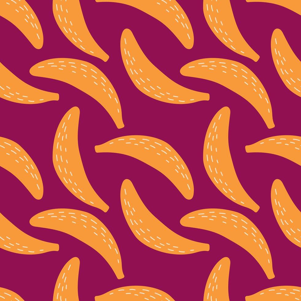 plátano sin costura modelo. amarillo Fruta en un oscuro rosado antecedentes. para embalaje, caso, cubrir, antecedentes vector