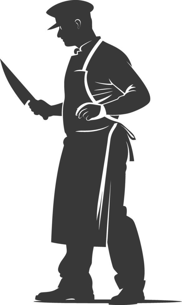 AI generated Silhouette butcher in action full body black color only vector