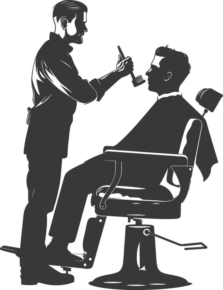 AI generated Silhouette Barber in action full body black color only vector