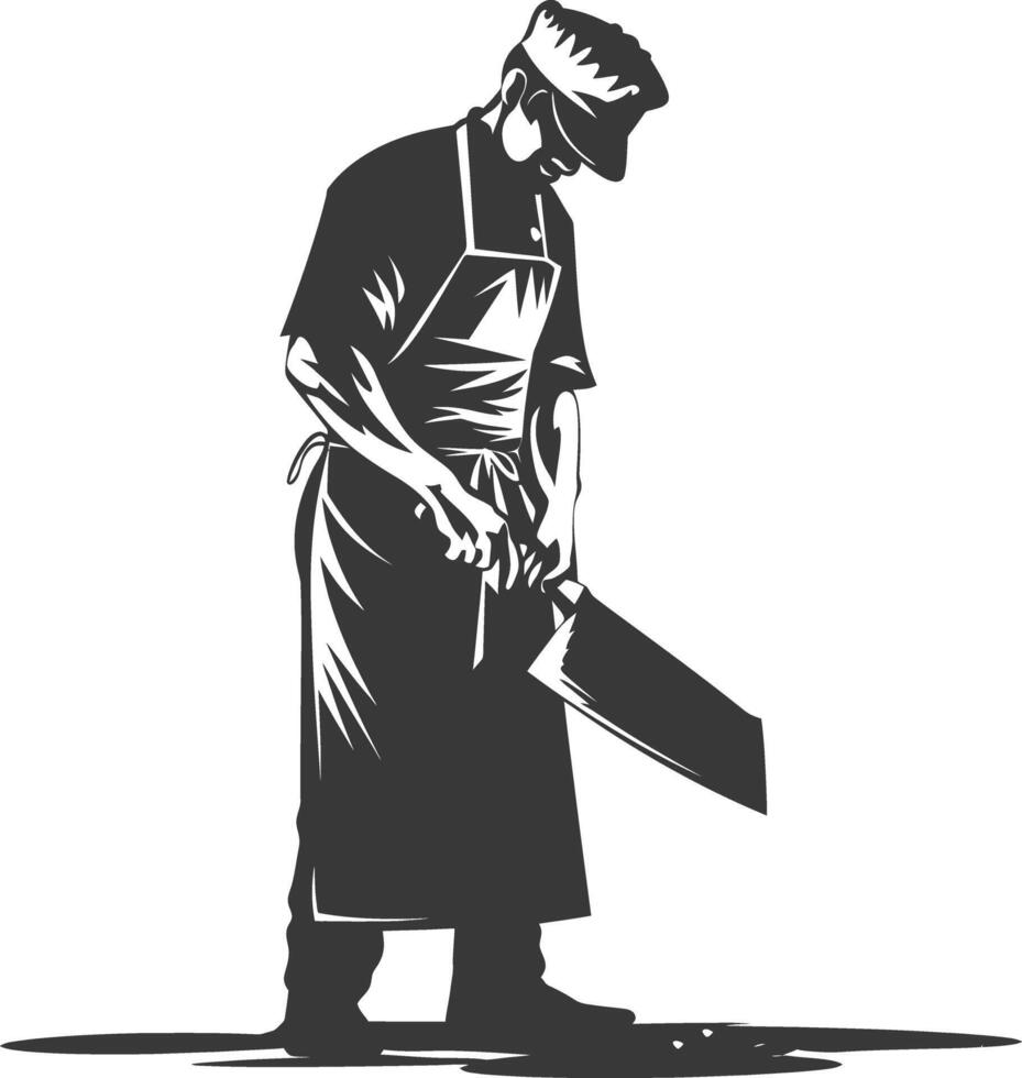 AI generated Silhouette butcher in action full body black color only vector