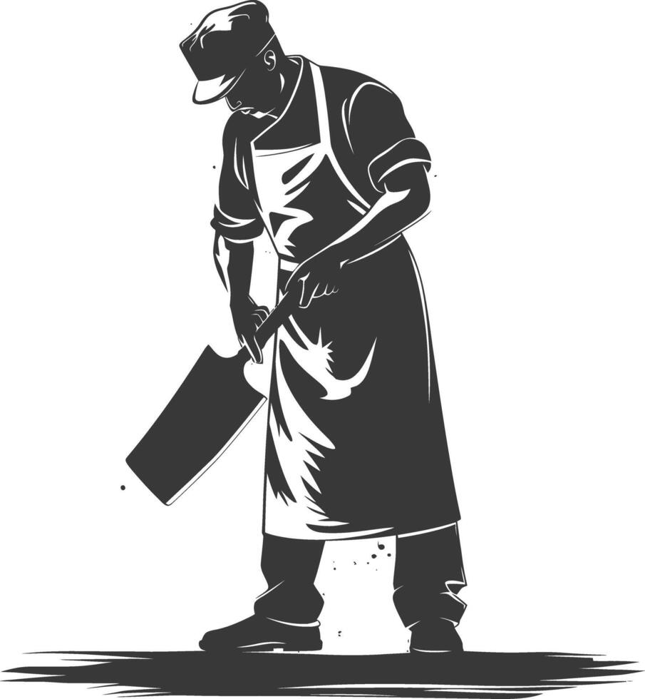 AI generated Silhouette butcher in action full body black color only vector