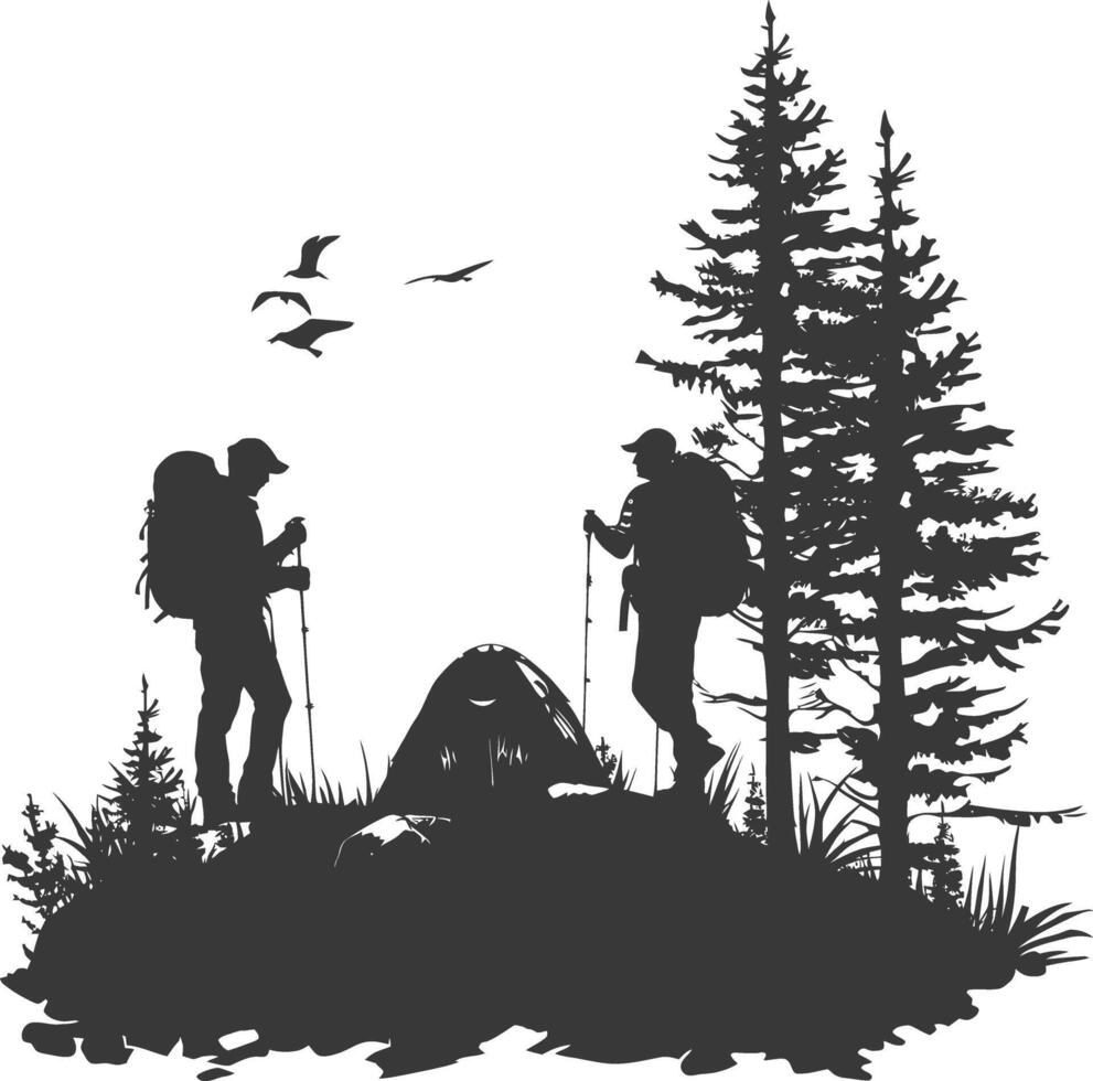 AI generated Silhouette camp activity in nature full body black color only vector