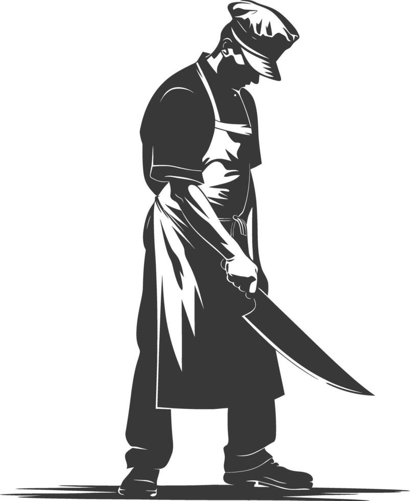 AI generated Silhouette butcher in action full body black color only vector