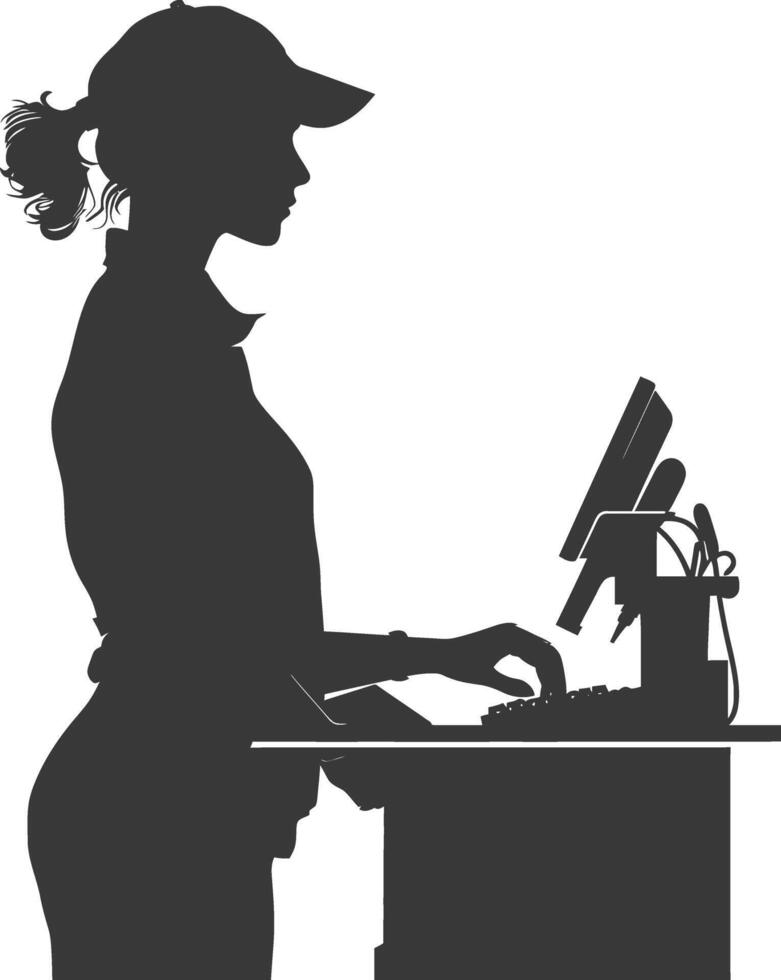 AI generated Silhouette Cashier in action full body black color only vector